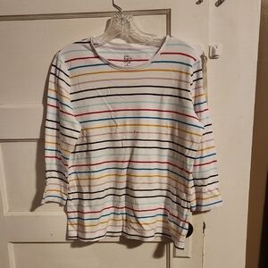 Kim Rogers Perfectly Soft Cotton Top with Red and Blue Accents